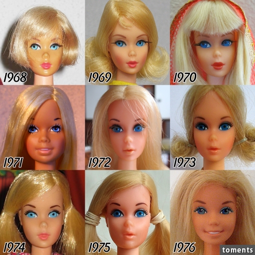 1971 Barbie was all like, "How about this face?", but Mattel was like "LOL nope", and went right back to the 1970 design.