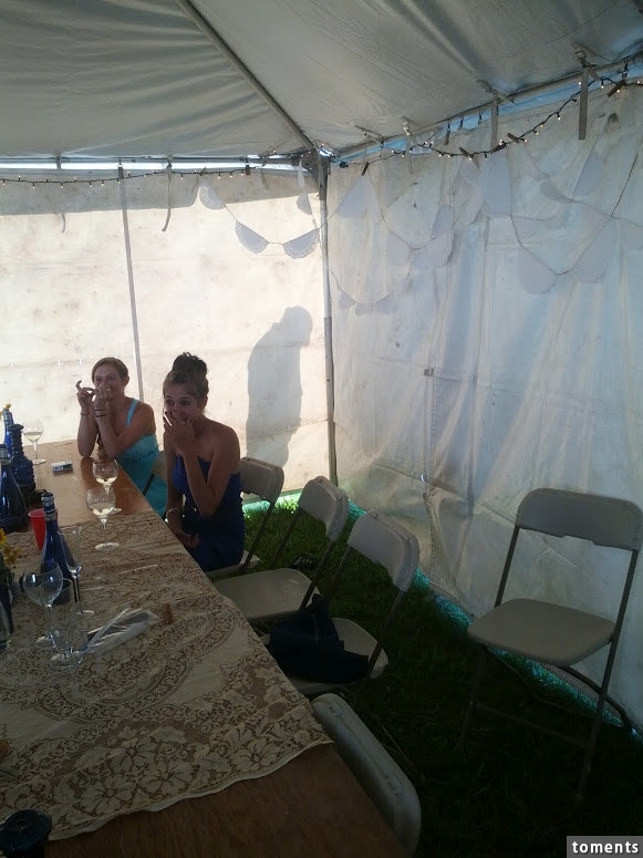 This overly hydrated bro pissing behind a wedding tent: