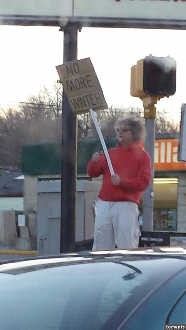 This bro protesting Mother Nature: