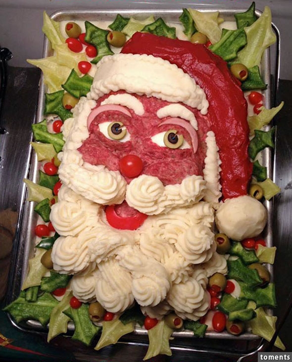 Whip up a hearty meatloaf that closely resembles ol' St. Nick.